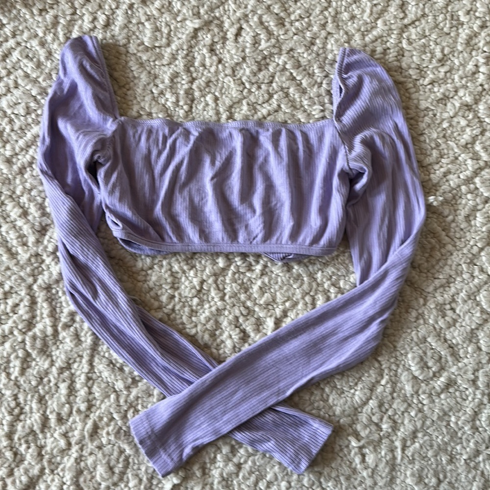 Lavender Ribbed Cropped Top - Picture 4 of 10